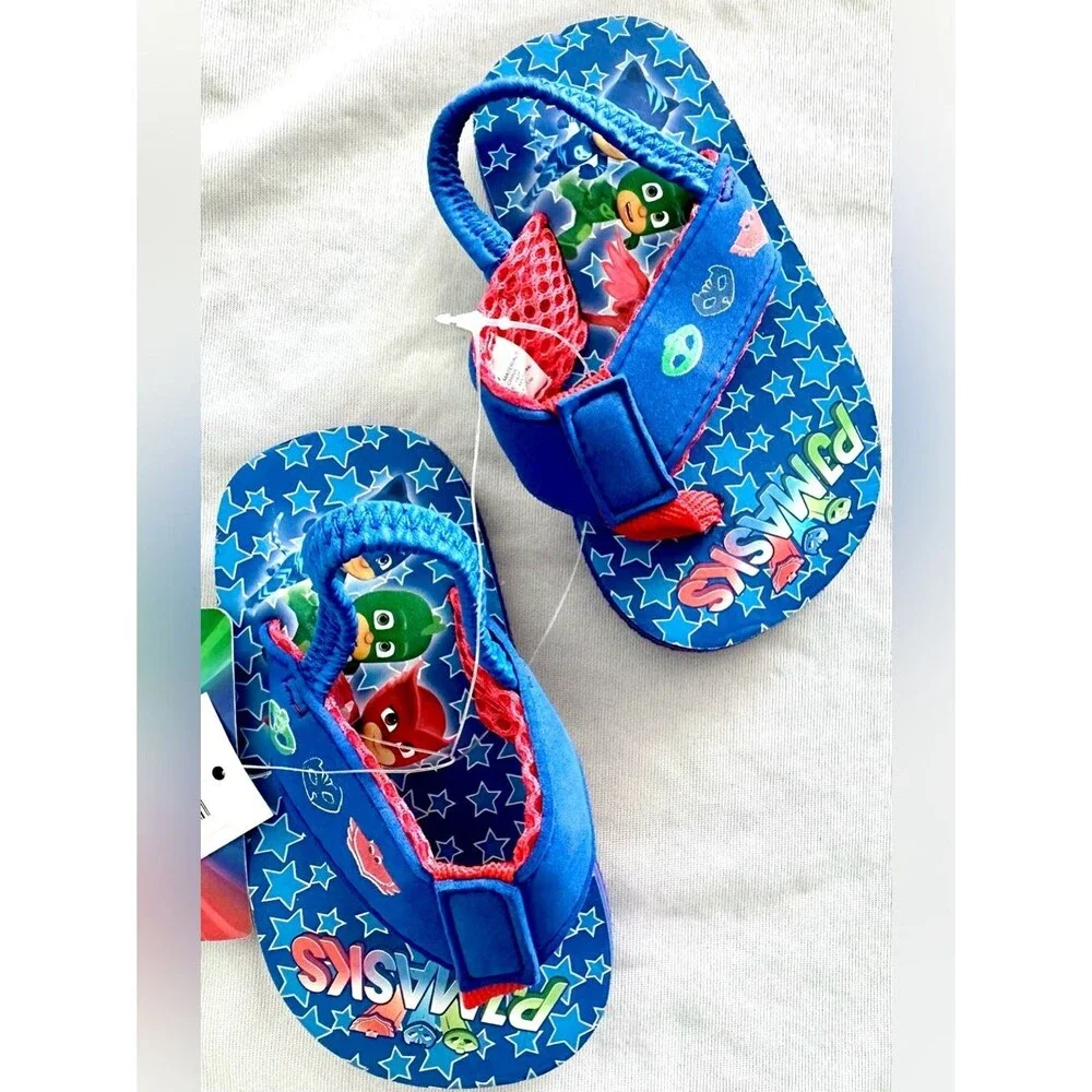 PJ Masks Flip Flops Size 5/6 Toddler Blue Red Catboy Owlette Gekko Sandals NWT
